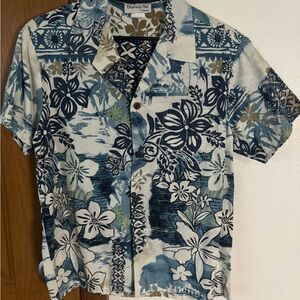 Blue Floral Tropical Mosaic Reverse Fabric Men's Shirt S